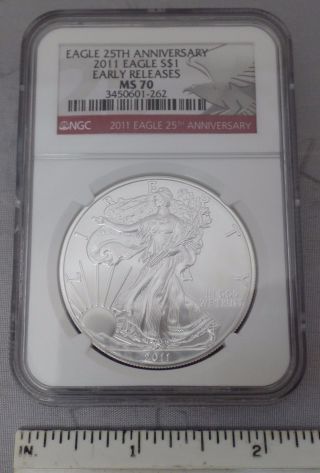 2011 $1 Silver American Eagle | 25th Anniversary | Ms70 Ngc | 3450601 - 262 photo