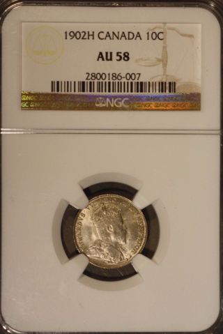1902h Canada 10 Cents Silver Ngc Au 58 U.  S photo
