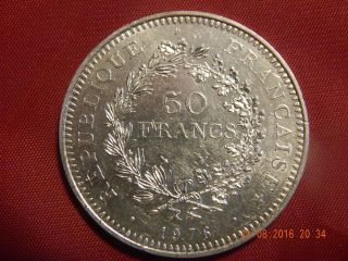 1976 France 50 Francs - Silver (. 8681 Asw) - Xf - Au - 36 Mm photo