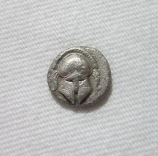 Thrace,  Mesembria.  Silver Diobol,  C.  4th Century Bc.  Facing Helmet/wheel. photo