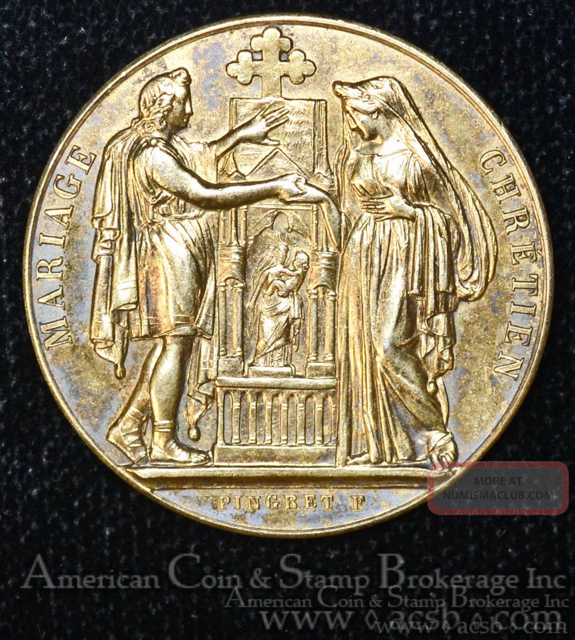 France 1881 29mm Silver Marital Bond Gilt Medal Marriage Token Scarce Exonumia photo