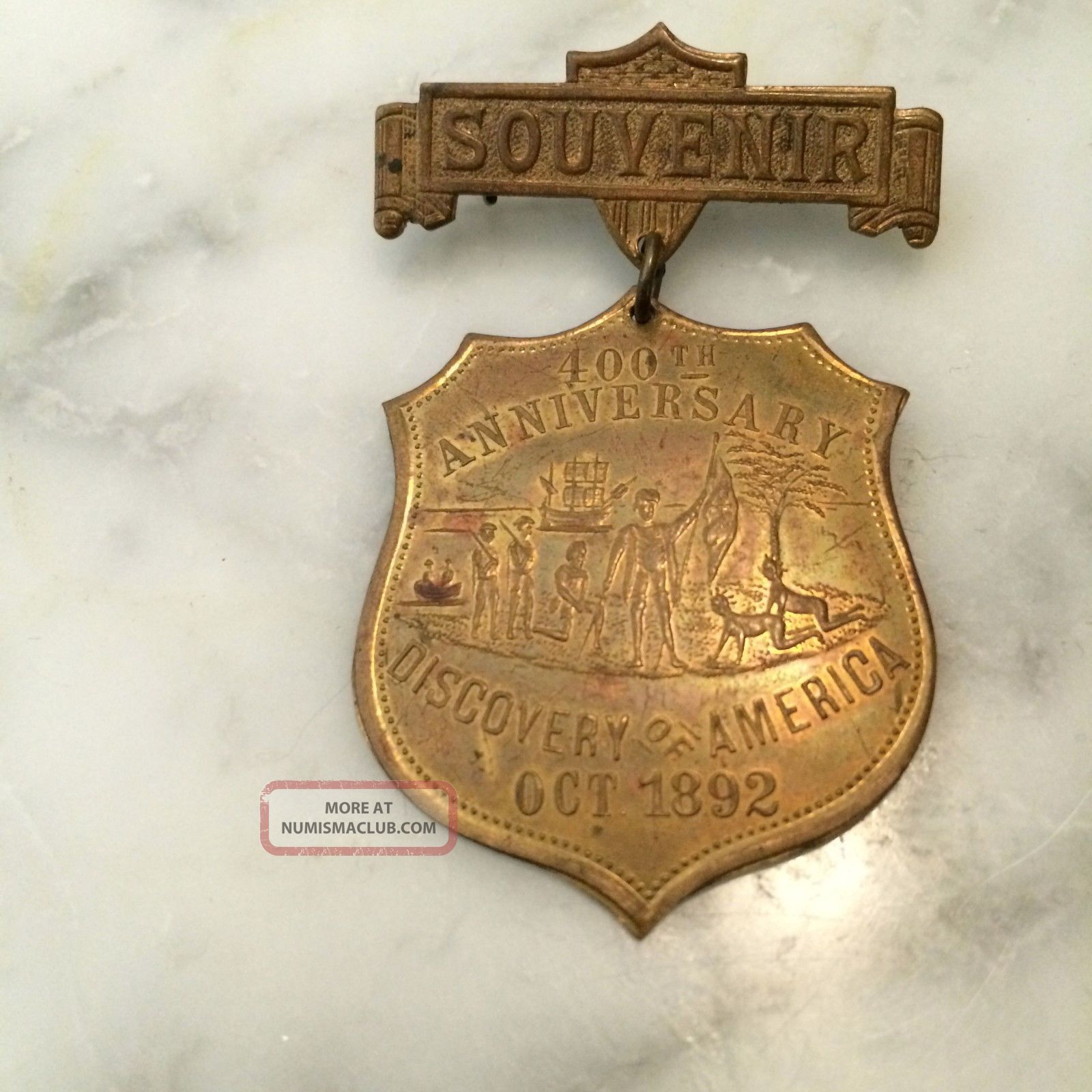 1892 Medal / Pin 400th Anniversary Of Discovery Of America Christopher