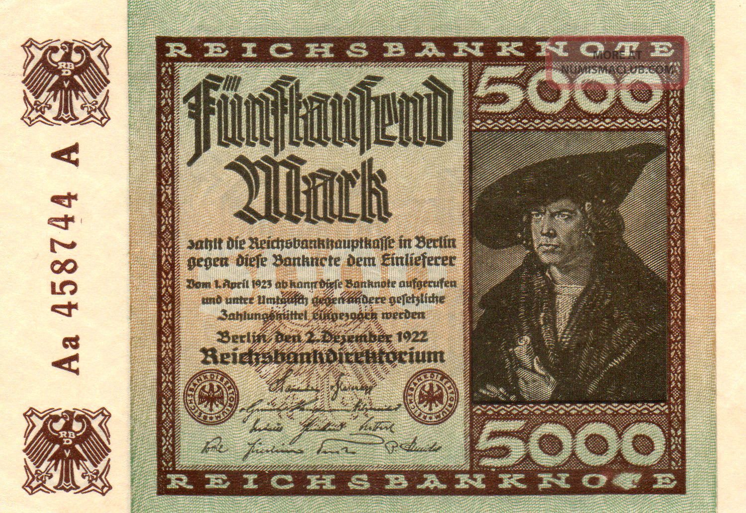 Xxx - Rare German 5000 Mark Weimar Banknote 1922 Nearly Unc Europe photo