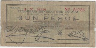 Mexico 1 Peso Tesoreria General Chihuahua Pancho Villa 1913 Ex Rare photo