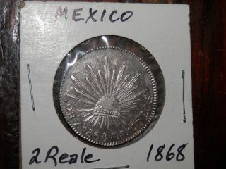 1868 Zs Js Mexico Mexican 2 - Reale Silver Coin In Au/unc - Scarce photo