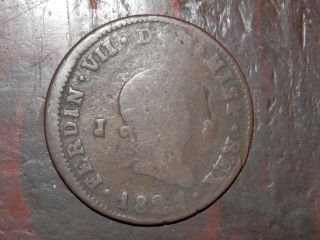 1821 Spanish Spain 8 Maravedis Copper Coin - Rare Very Old Coin photo