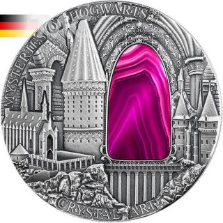 Niue 2015 2$ Mysteries Of Hogwarts Crystal Art 2 Oz Antique Finish Silver Coin photo