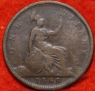 1868 Great Britain One Penny Foreign Coin S/h photo