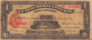 México / Yucatán 1 Peso 23.  5.  1916 S 1135 Series A Circulated Banknote photo