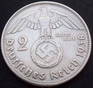 Ww2 German 1938 - D 2 Rm Reichsmark 3rd Reich Silver Nazi Coin (rl 342) photo