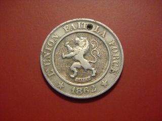 Belgium 10 Centimes,  1862,  Lion Animal Coin photo