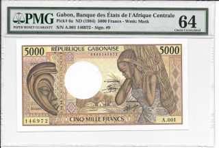 Gabon,  Banque Des Etats De L ' Afrique Centrale - 5000 Francs,  Nd (1984).  Pmg 64. photo