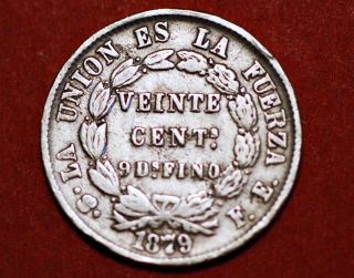 Bolivia.  20 Centavos 1879.  Pts Fe.  Km 159.  Silver photo