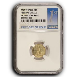 2015 W American Proof Gold Eagle Ngc Pf70 Fdoi 1/10th Oz Proof Gold $5 Coin photo