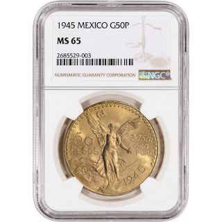 1945 Mexico Gold 50 Pesos - Ngc Ms65 photo