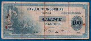 French Indo - China 100 Piastres Nd - 1945 P - 78 Angkor Wat Statues Post Ww2 photo