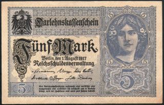 German 5 Mark 1917 Darlehnskassenschein - Series: U19777814 - 