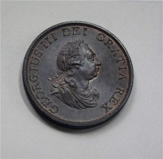 1799 Soho Great Britain George Iii Copper 1/2 Half Penny Km 647 Unc - Ms photo