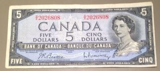 Canada $5 Dollar Bill - 1954 Series Circulated - Gx 2026808 photo