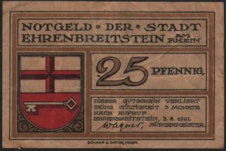 Notgeld 25 Pfennig 1921 - Ehrenbreitstein - 