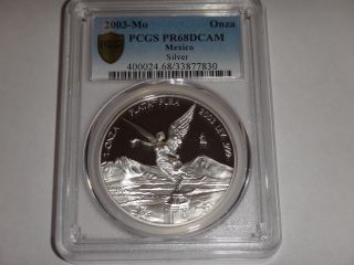 2003 Pcgs Graded Pr68dcam Mexico Silver Libertad Proof Coin (1oz) Una Onza - photo