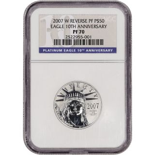 2007 - W American Platinum Eagle Reverse Proof (1/2 Oz) $50 - Ngc Pf70 - 10th Ann photo