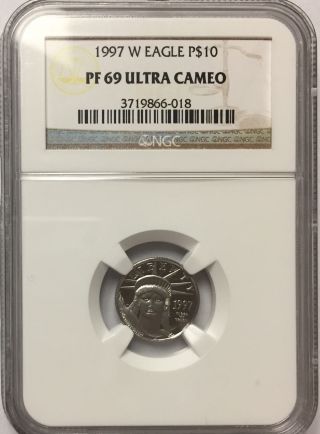 1997 - W 1/10 Oz $10 Platinum American Eagle Ngc Pf69 Ultracameo Ngc 3719866 - 018 photo