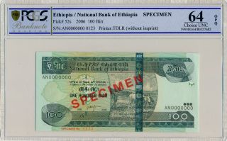 National Bank Of Ethiopia Ethiopia 100 Birr 2006 Spec,  An000000 Pcgs 64opq photo