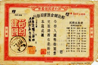 Bureau Of Postal Saving & Exchange China 10 Yuan Nd Ef photo