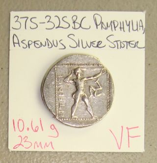 375 - 325 Bc Pamphylia,  Aspendus Wrestlers/slinger Ancient Greek Silver Stater Vf photo