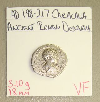 Ad 198 - 217 Caracalla,  Minerva Reverse Ancient Roman Silver Denarius Vf photo