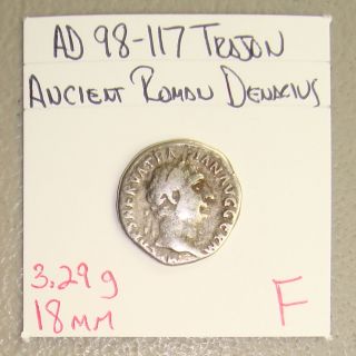 Ad 98 - 117 Trajan,  Pax Standing Reverse Ancient Roman Silver Denarius F photo