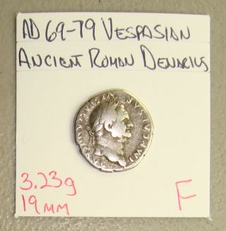 Ad 69 - 79 Vespasian,  Pax Seated Reverse Ancient Roman Silver Denarius F photo