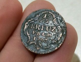 German States Baden 1/2 Kreuzer Coin 1766 Rare photo