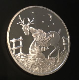 1995 Rare Santa & Reindeer Proof Xmas Christmas 1 Troy Oz.  999 Fine Silver Coin photo