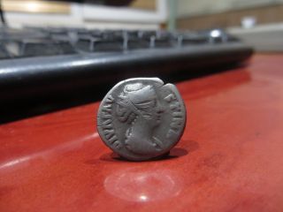 Ancient Roman Coin,  Silver Denarius Of Diva Faustina. photo