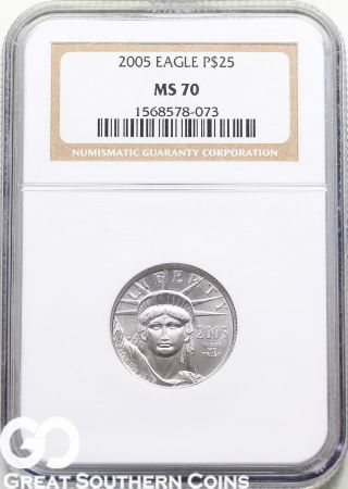 2005 $25 American Eagle,  1/4 Oz.  9995 Platinum,  Ngc 70 Statue Of Liberty photo