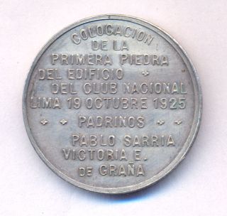 Medal Silver Peru Lima Club Nacional Inauguration 1925 photo
