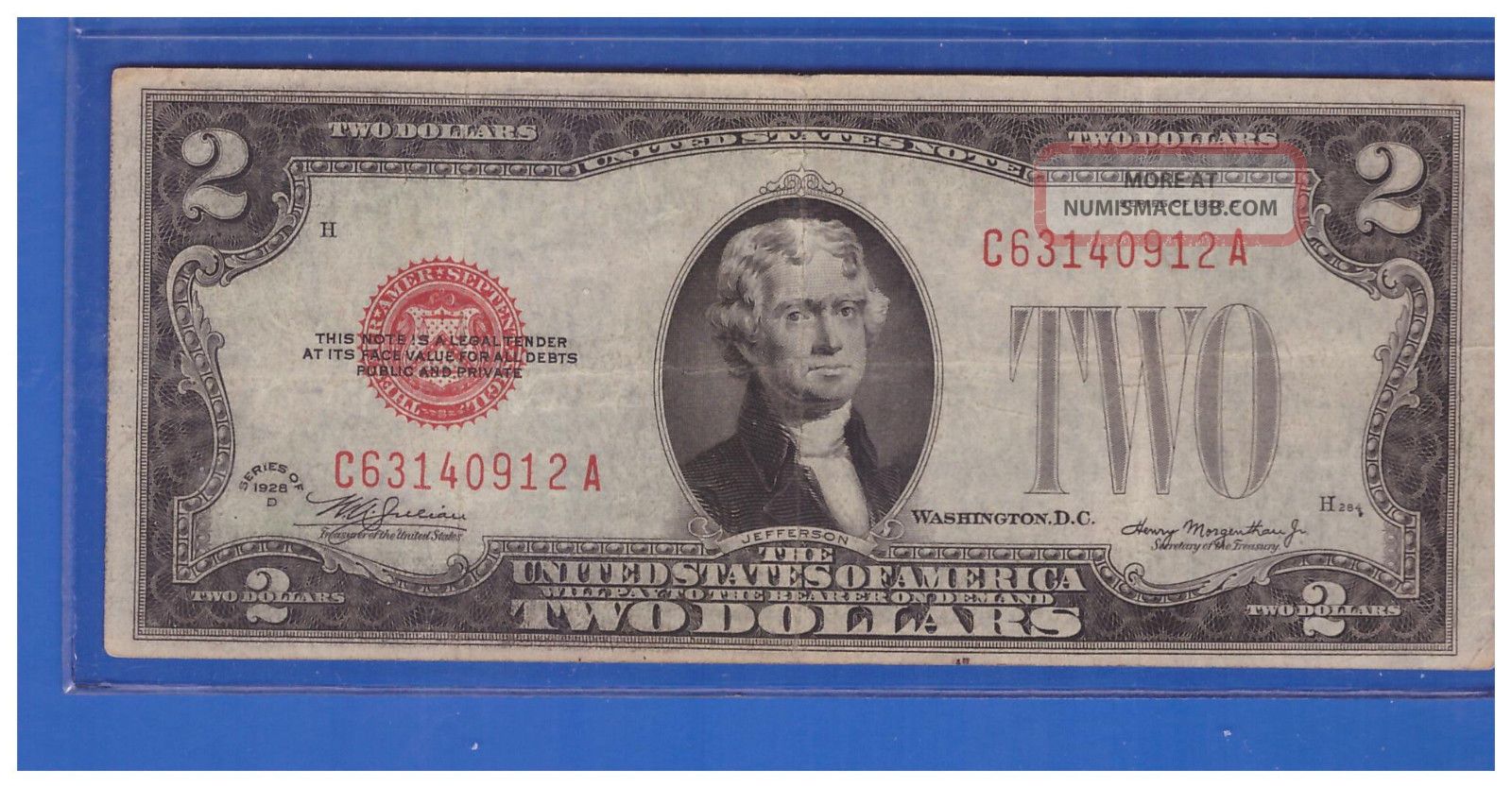1928d $2 Dollar Bill Old Us Note Legal Tender Paper Money Currency Red Seal A967 Small Size Notes photo