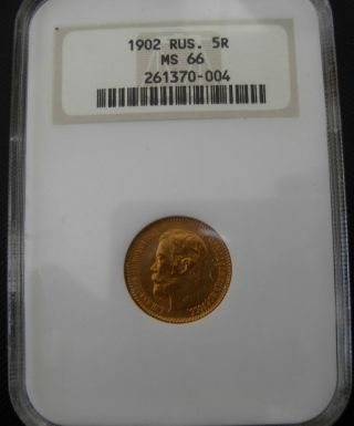 Russia 1902 Gold 5 Roubles Ngc Ms - 66 Nicholas Ii photo