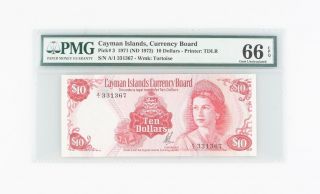 1972 Cayman Islands Ten Dollar Unc - 66 Epq Currency Board $10 Gem Uncirculated P3 photo