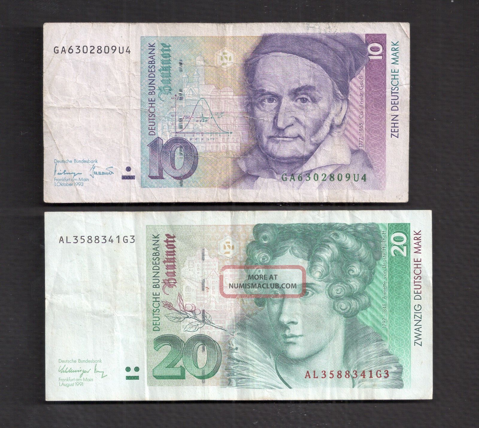 Germany Federal Republic 10 & 20 Dm Deutsche Mark P38c 1993 And 39a 1991 Europe photo