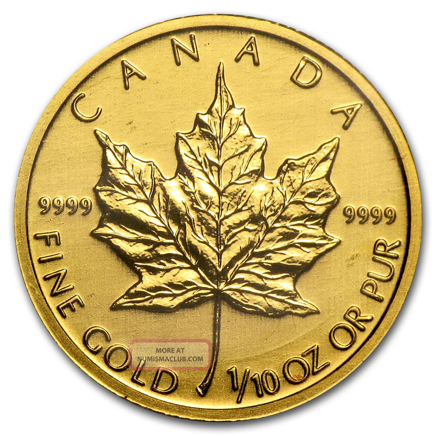 1/10 Oz Gold Canadian Maple Leaf Coin - Random Year Coin - Sku 12 Coins photo