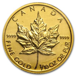 1/10 Oz Gold Canadian Maple Leaf Coin - Random Year Coin - Sku 12 photo
