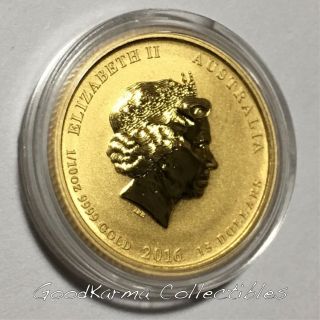 2016 P Australia Colorized Gold 9999 Lunar Year Of Monkey King 1/10 Oz Coin Bu photo