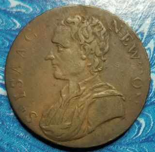 1793 Middlesex Political/social Isaac Newton Half Penny Conder D&h 1035 Rare R5 photo