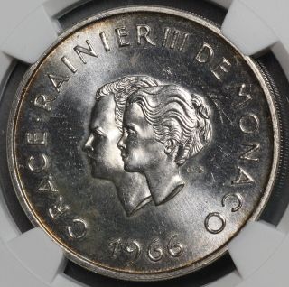 1966 Ngc Ms 64 Bu Monaco Silver 10 Francs Grace Kelly Wedding Coin (16052002c) photo