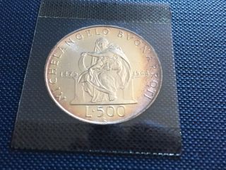 1975 Proof 500 Lira Italian Commemorative Silver Michelangelo Buonarroti Coin photo