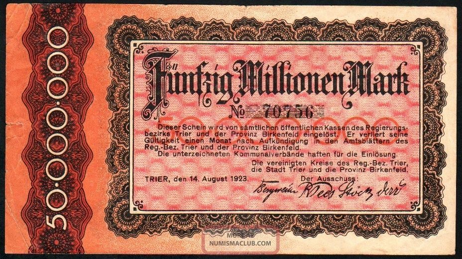 German 50 Million Mark 1923 Trier - Series: 70756 - 
