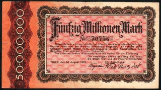German 50 Million Mark 1923 Trier - Series: 70756 - 